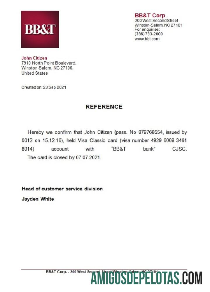 Referência de fechamento BB&T dos EUA baixar para verificação